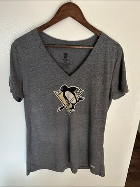 CCM Women's Gray V-Neck T-Shirt with Penguins Logo